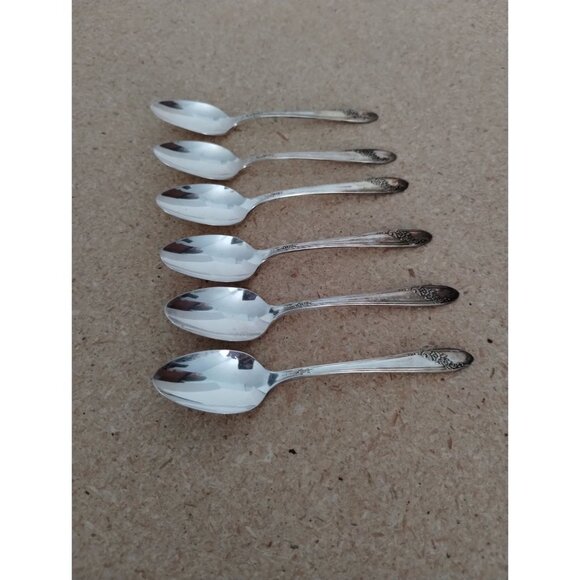 Set Of 6 Tudor Plate Oneida Community Silver-Plated Teaspoons With Ornate Handle - Picture 3 of 6